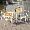 Leisure outdoor patio furniture aluminum frame plastic wood material dining table and chair set